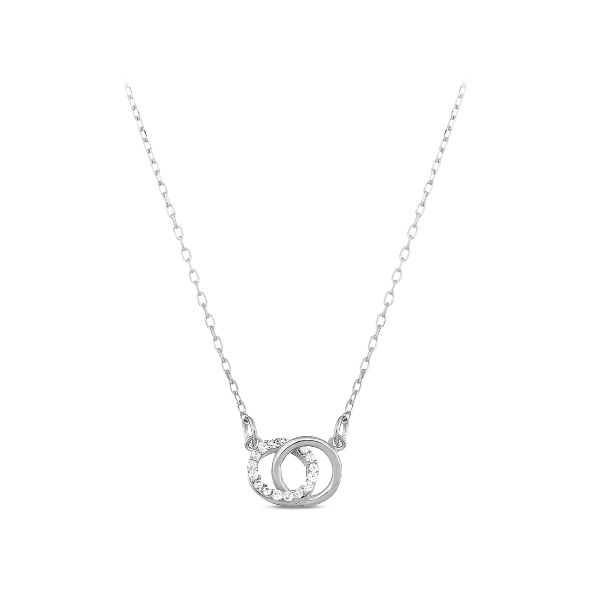 14K Gold Interlocking Circle Necklace, Lab Diamond Double Ring Pendant, Linked Circles Charm, Gift for Her