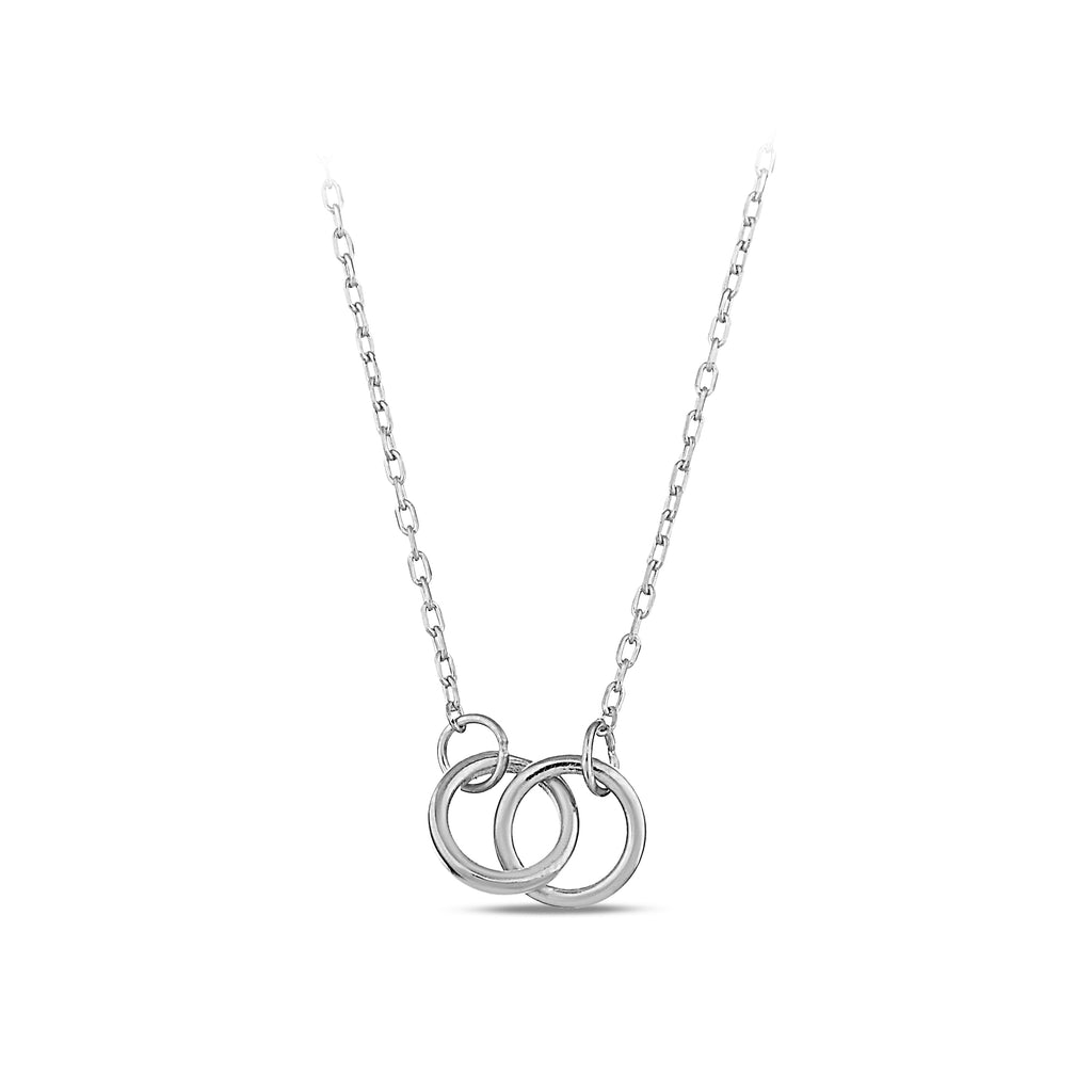 14K Solid Gold Interlocking Circle Necklace, Double Ring Pendant, Minimalist Linked Circles, Gift for Her