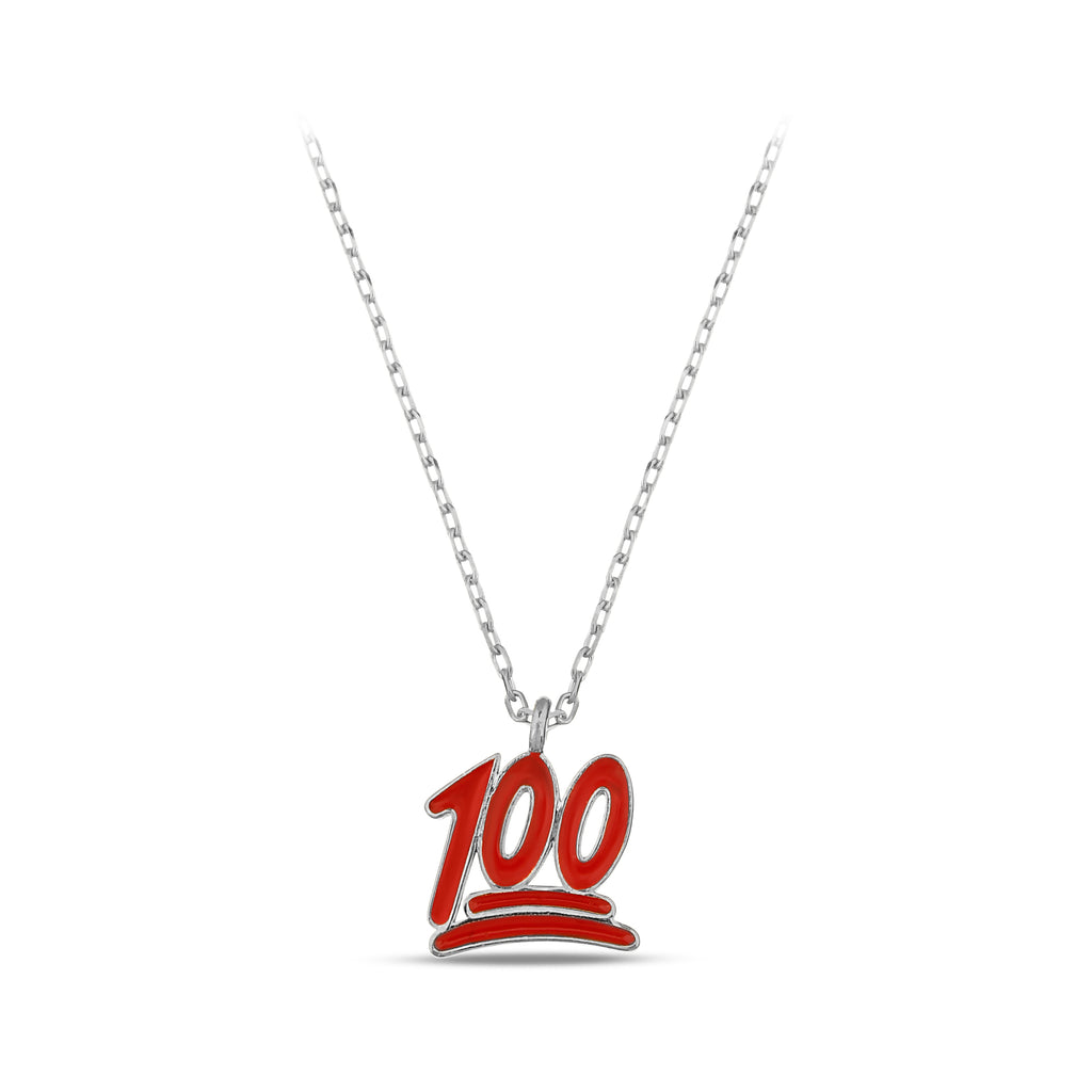 14K Gold 100 Emoji Necklace, Red Enamel Pendant, Trendy Hip Hop Jewelry, Fun Gift for Her Teen