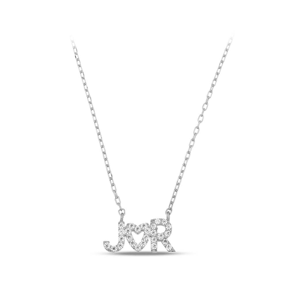 14K Gold Custom Initial Necklace, Lab Diamond Letter Heart Pendant, Personalized Couple Necklace, Gift for Her