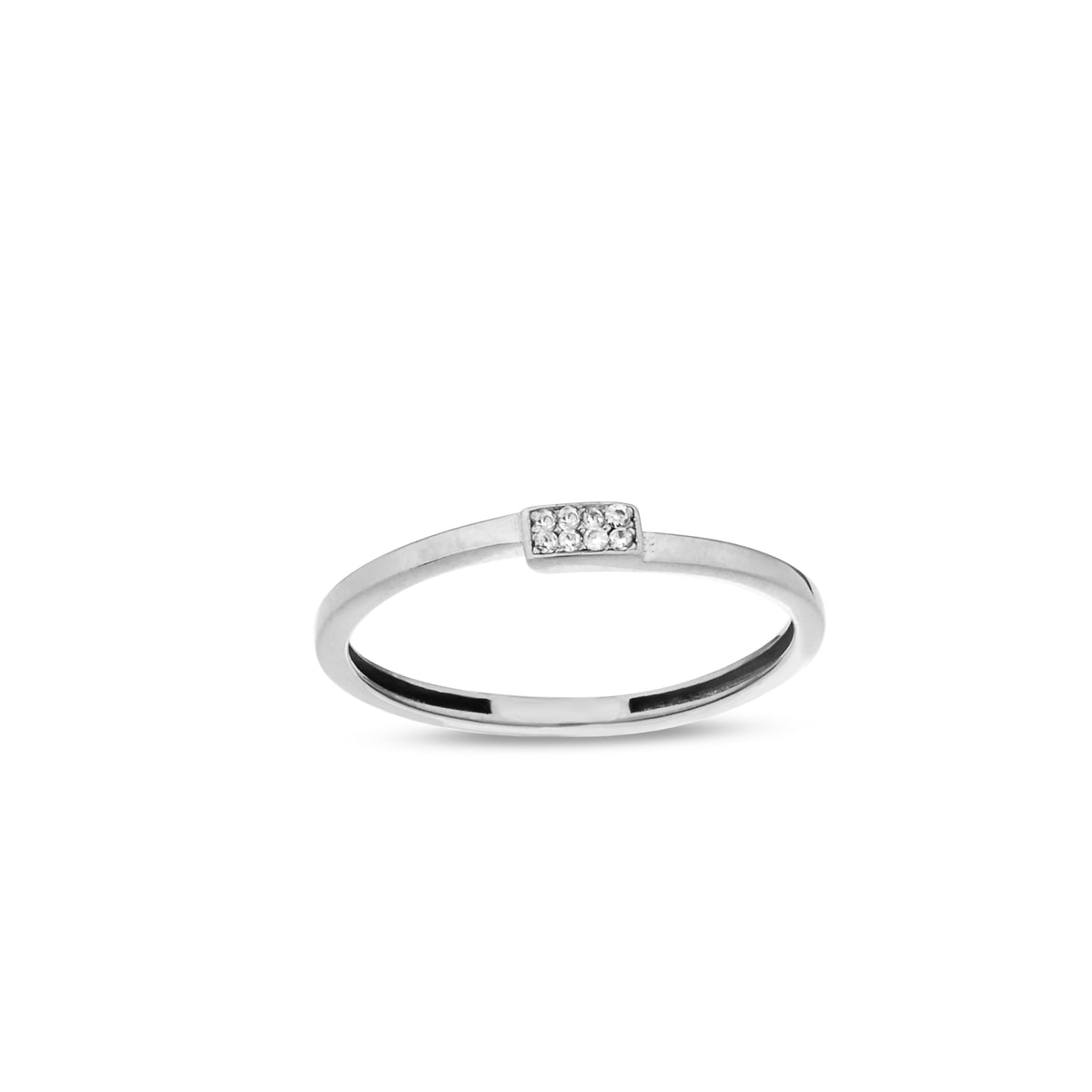 14K Gold Pave Block Ring, Rectangular Lab Diamond Bar Ring, Minimalist Geometric Ring, Dainty Stacking Ring, Gift for Her