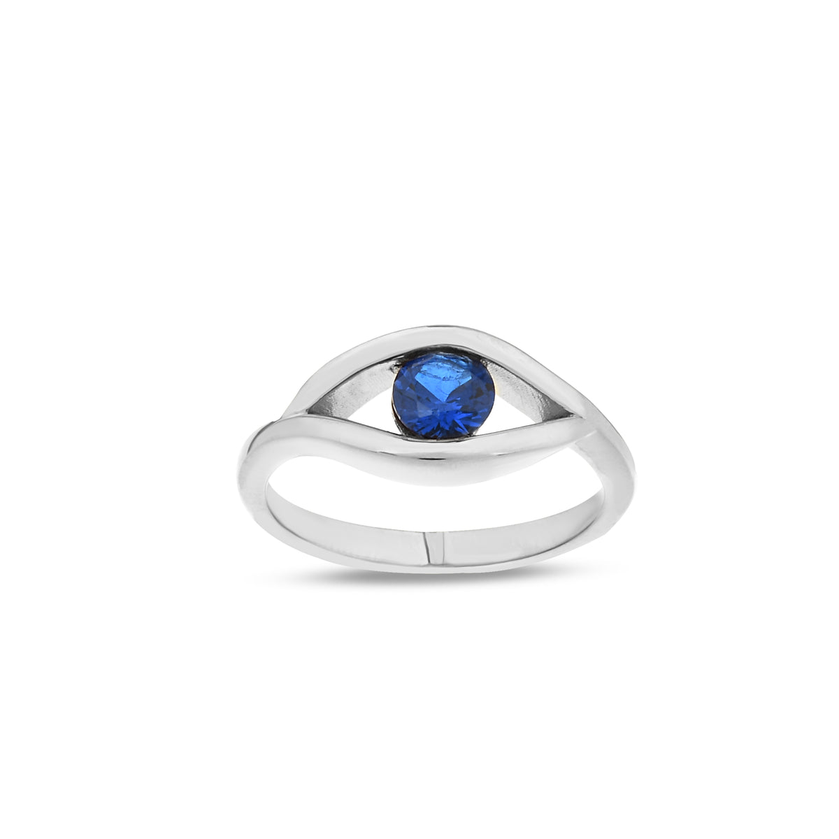 14K Gold Evil Eye Ring, Blue Sapphire Eye Ring, Sculptural Protection Ring, Modern Nazar Ring, Gift for Her