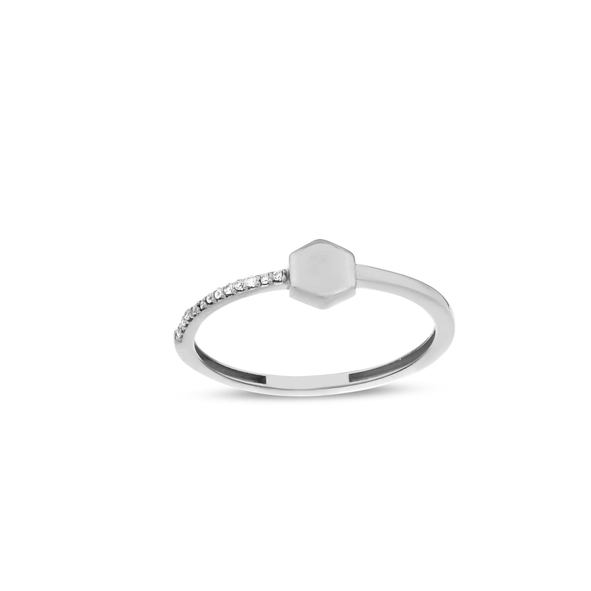 14K Gold Hexagon Ring, Geometric Pave Lab Diamond Ring, Minimalist Stacking Ring, Modern Solid Gold Ring, Gift for Her