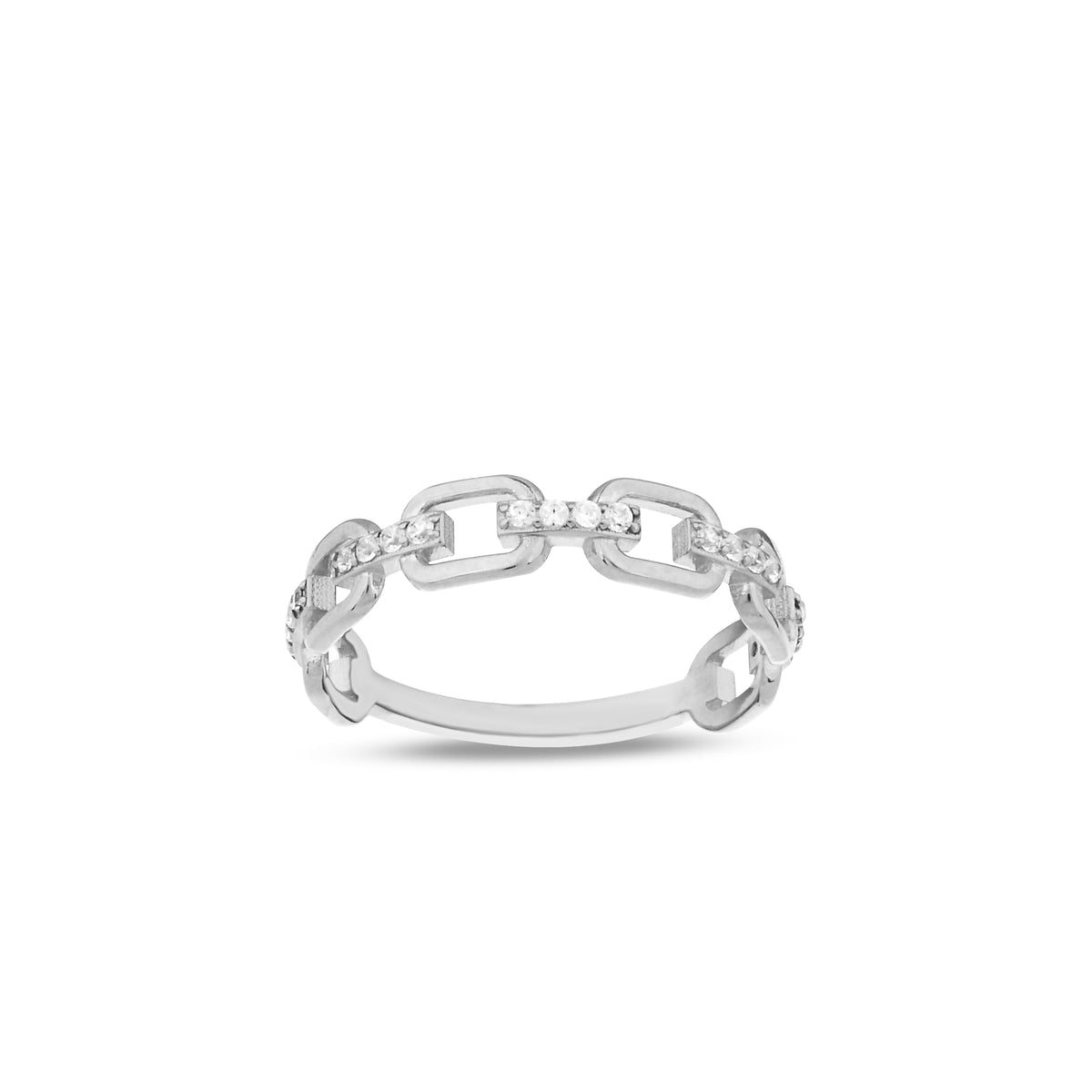 14K Gold Pave Chain Link Ring, Lab Diamond Paperclip Ring, Sparkling Link Stacking Ring, Modern Statement Ring, Gift for Her