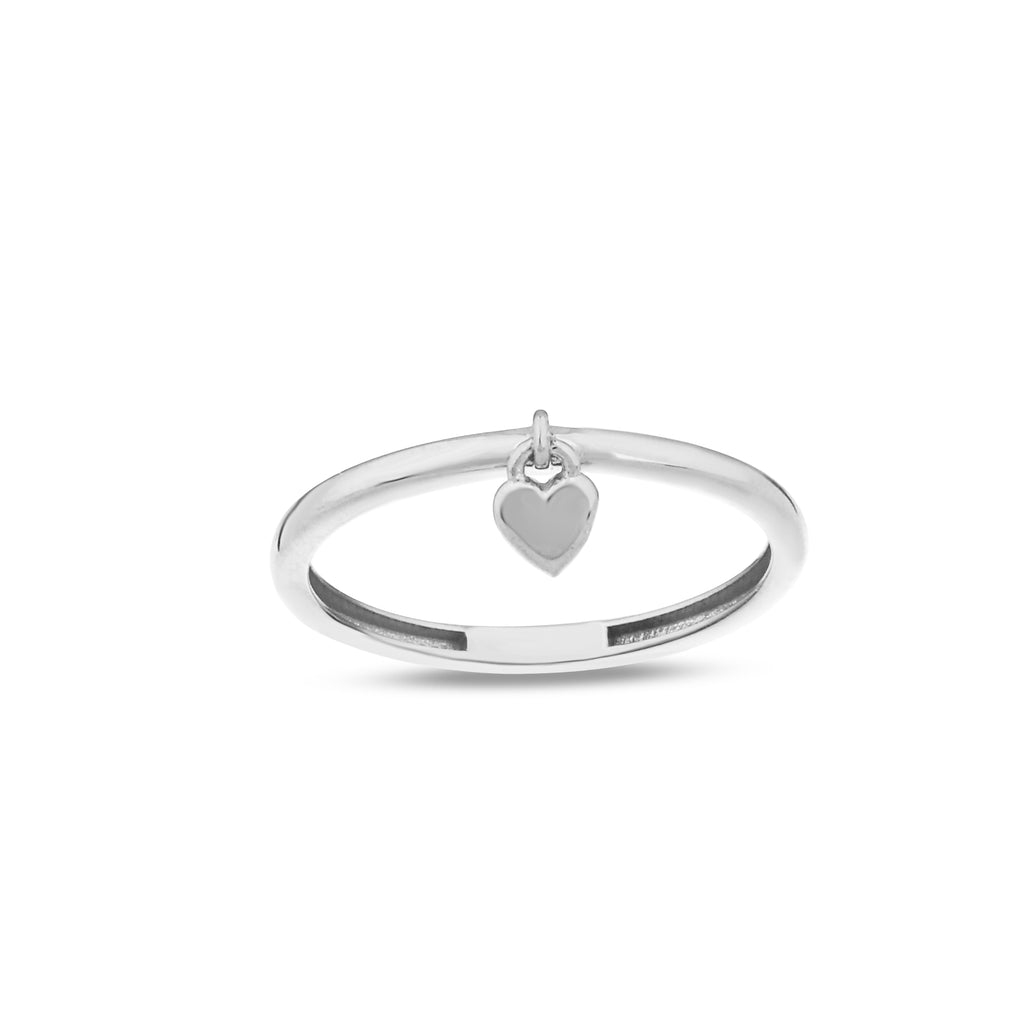 14K Gold Dangling Heart Ring, Charm Stacking Ring, Movable Heart Pendant Ring, Playful Everyday Ring, Gift for Her