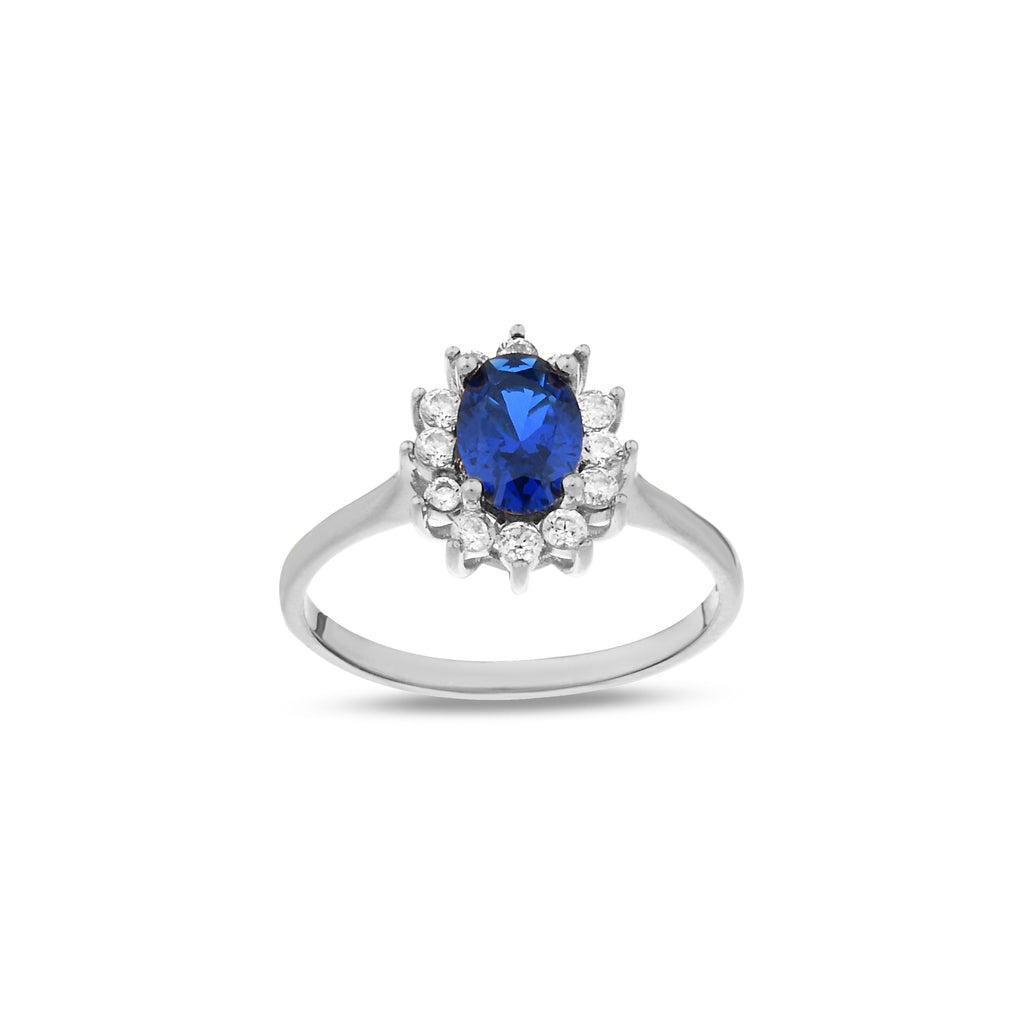 14K Gold Sapphire Halo Ring, Oval Blue Stone Lab Diamond Ring, Vintage Princess Style Ring, Statement Engagement Ring, Gift for Her