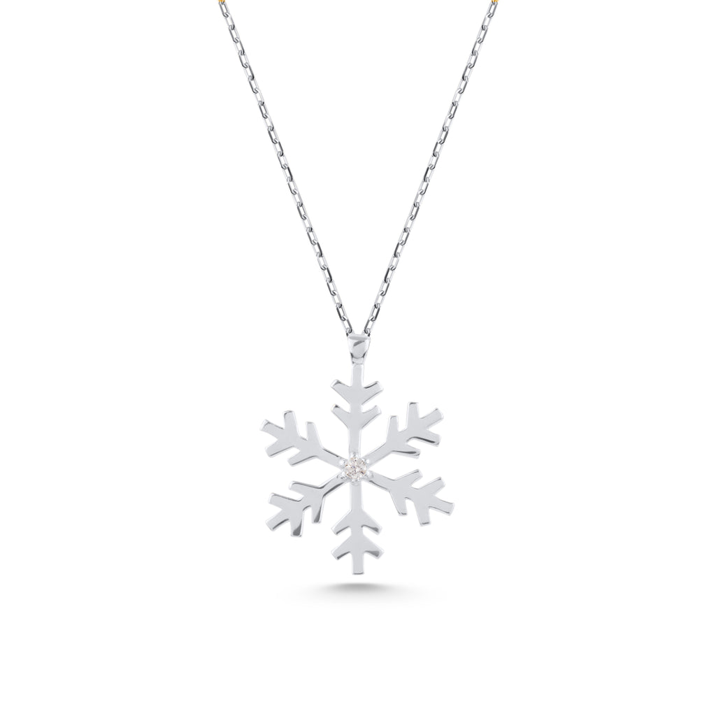 14K Gold Snowflake Necklace, Diamond Center Snowflake Pendant, Winter Holiday Charm, Gift for Her