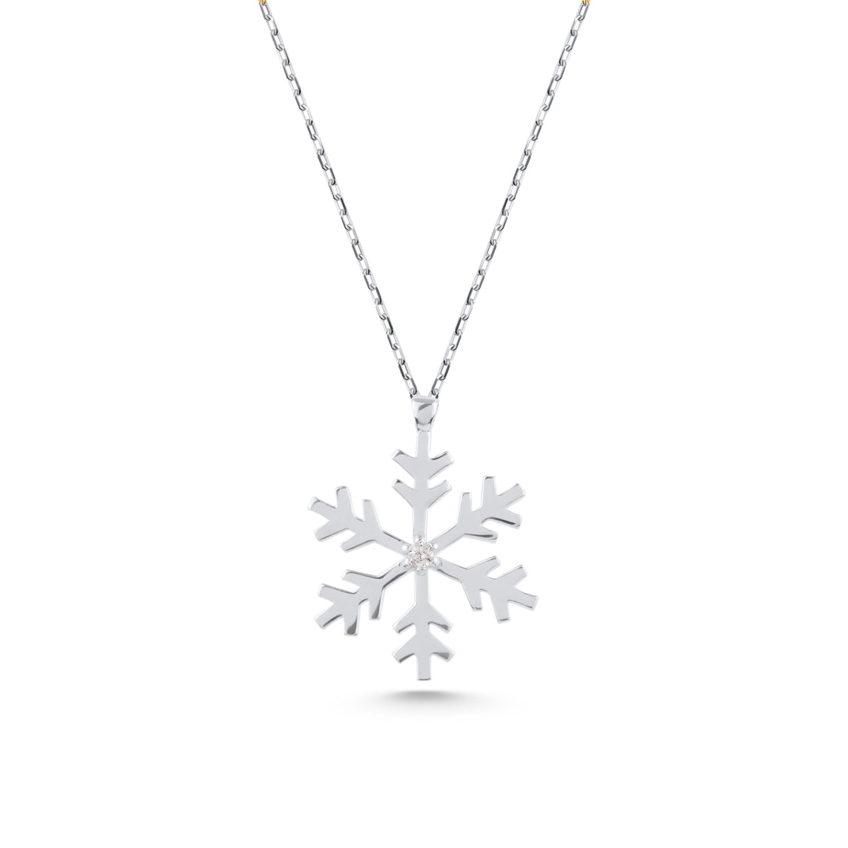 14K Gold Snowflake Necklace, Diamond Center Snowflake Pendant, Winter Holiday Charm, Gift for Her