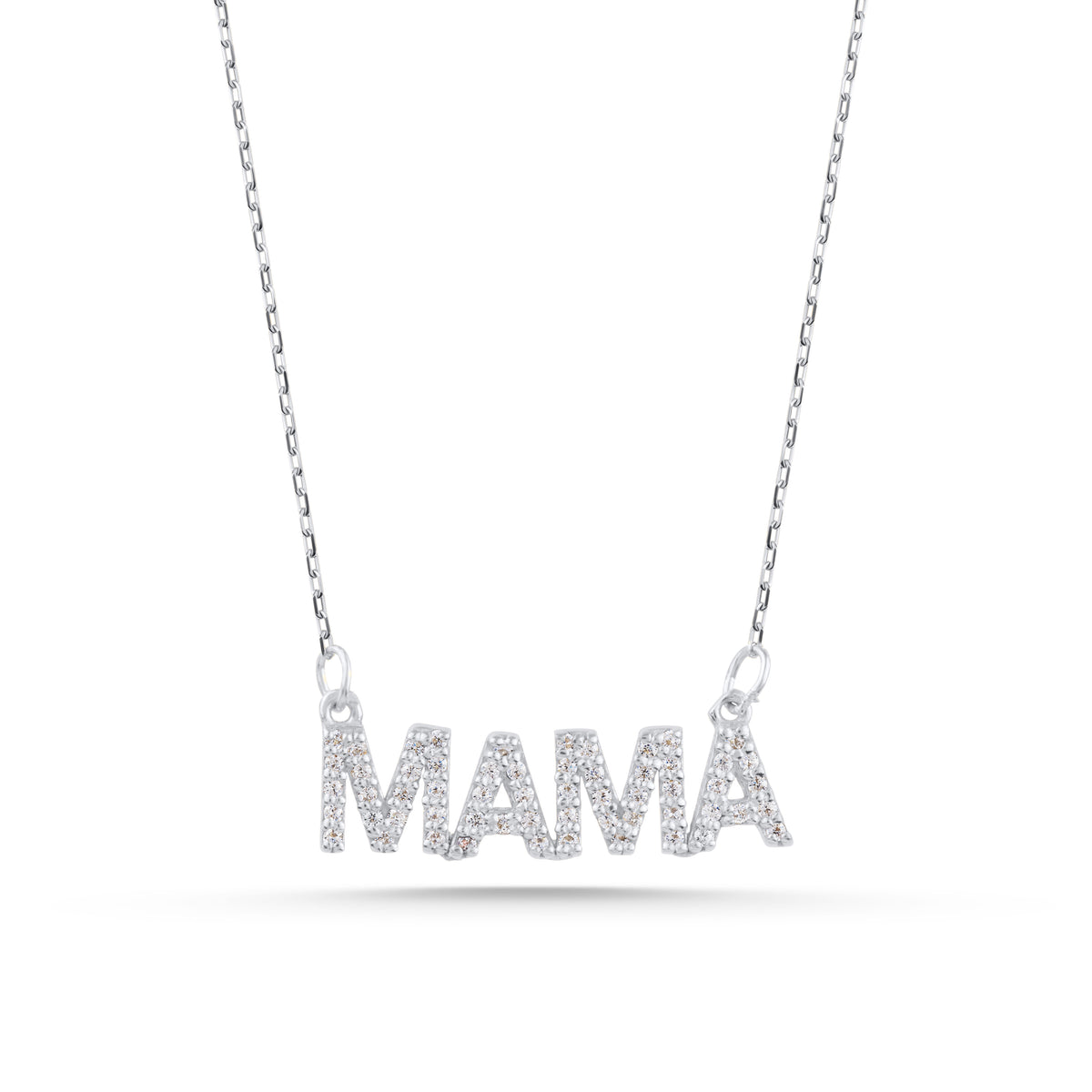 14K Gold Pave Mama Necklace, Lab Diamond Block Letter Nameplate, Sparkling Mama Charm, Mother's Day Gift for Her