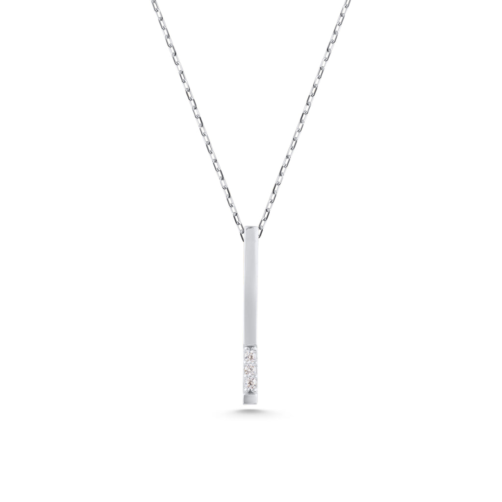 14K Gold Vertical Bar Necklace, Diamond Accent Drop Pendant, Minimalist Stick Charm, Gift for Her