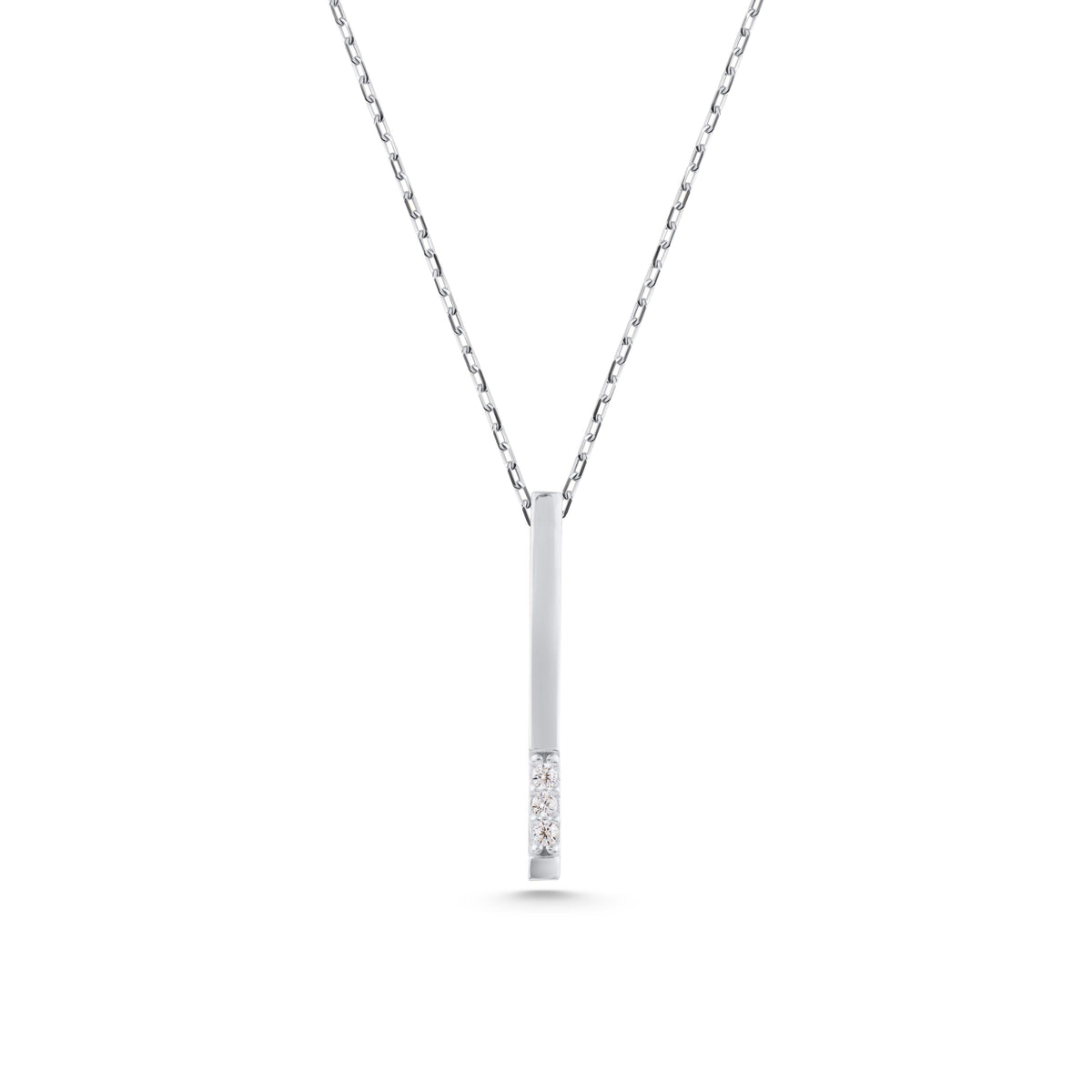 14K Gold Vertical Bar Necklace, Diamond Accent Drop Pendant, Minimalist Stick Charm, Gift for Her