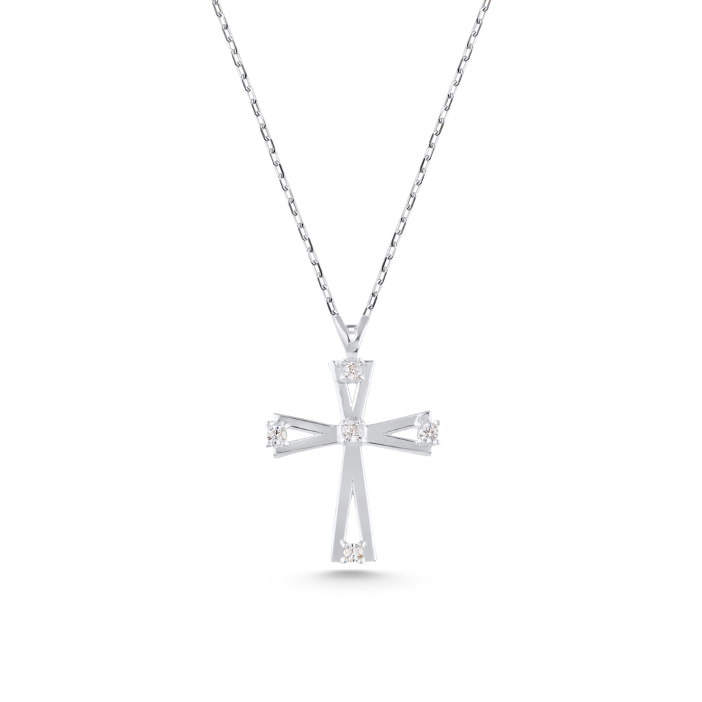 14K Gold Open Lab Diamond Cross Necklace, Prong Set Cross Pendant, Modern Faith Charm, Gift for Her
