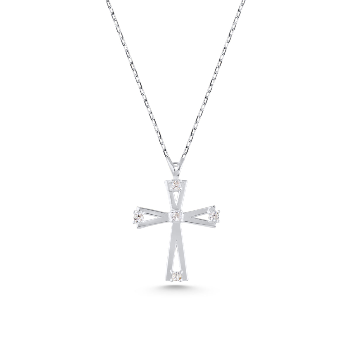 14K Gold Open Lab Diamond Cross Necklace, Prong Set Cross Pendant, Modern Faith Charm, Gift for Her