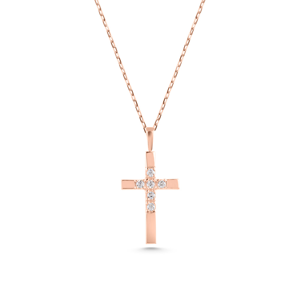 14K Gold Half Pave Cross Necklace, Lab Diamond Center Cross Pendant, Two-Tone Design Charm, Gift for Her
