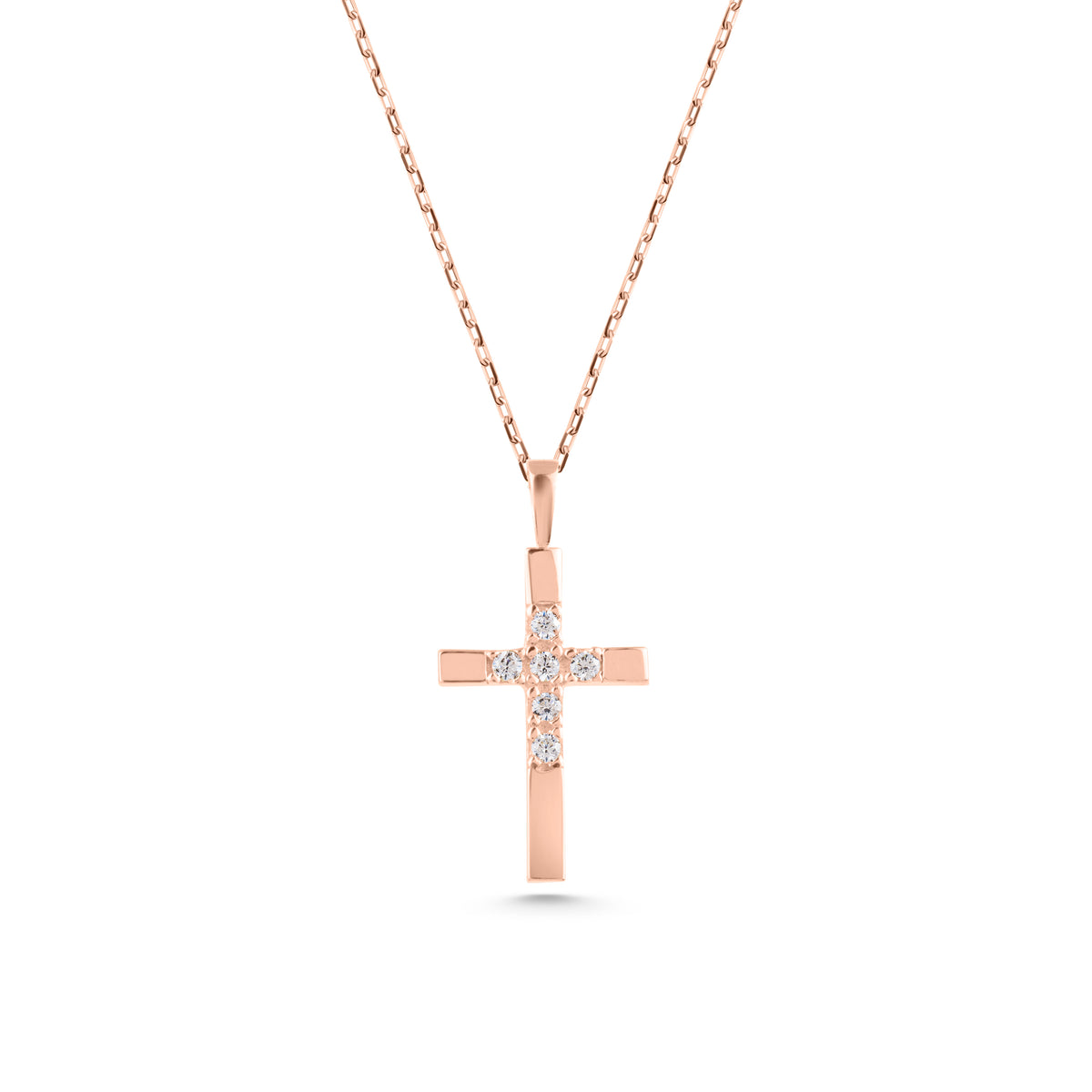 14K Gold Half Pave Cross Necklace, Lab Diamond Center Cross Pendant, Two-Tone Design Charm, Gift for Her