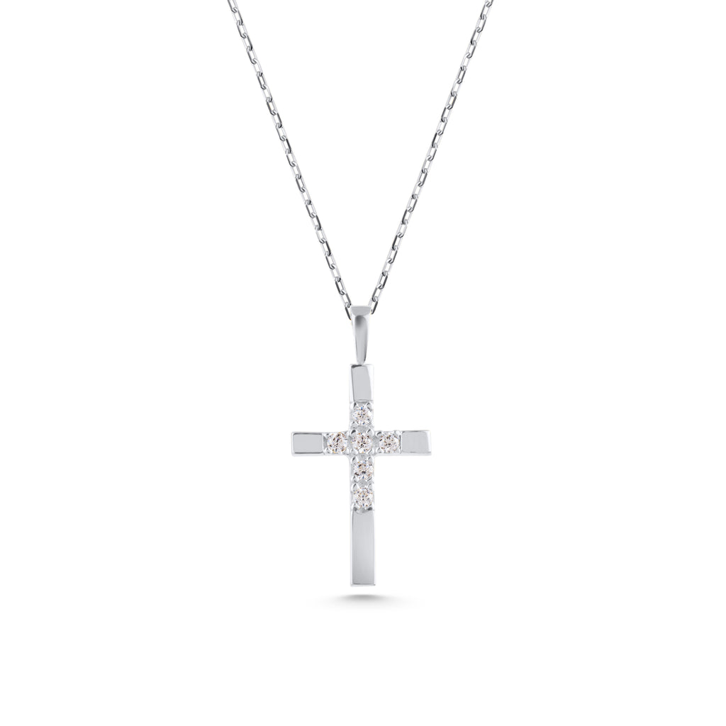 14K Gold Half Pave Cross Necklace, Lab Diamond Center Cross Pendant, Two-Tone Design Charm, Gift for Her