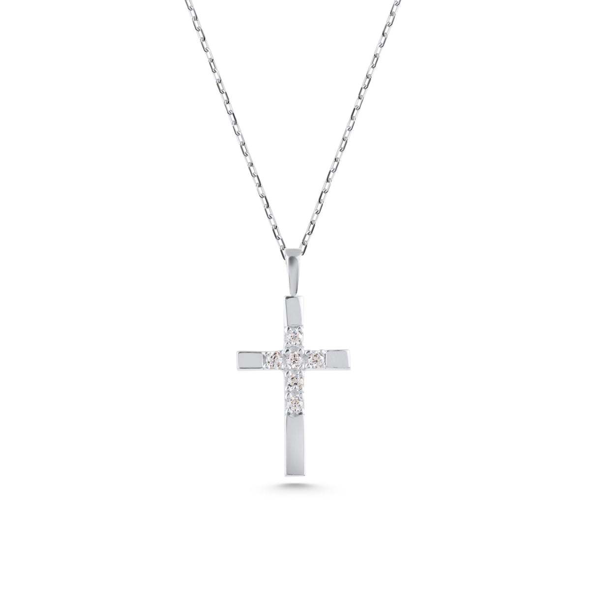 14K Gold Half Pave Cross Necklace, Lab Diamond Center Cross Pendant, Two-Tone Design Charm, Gift for Her