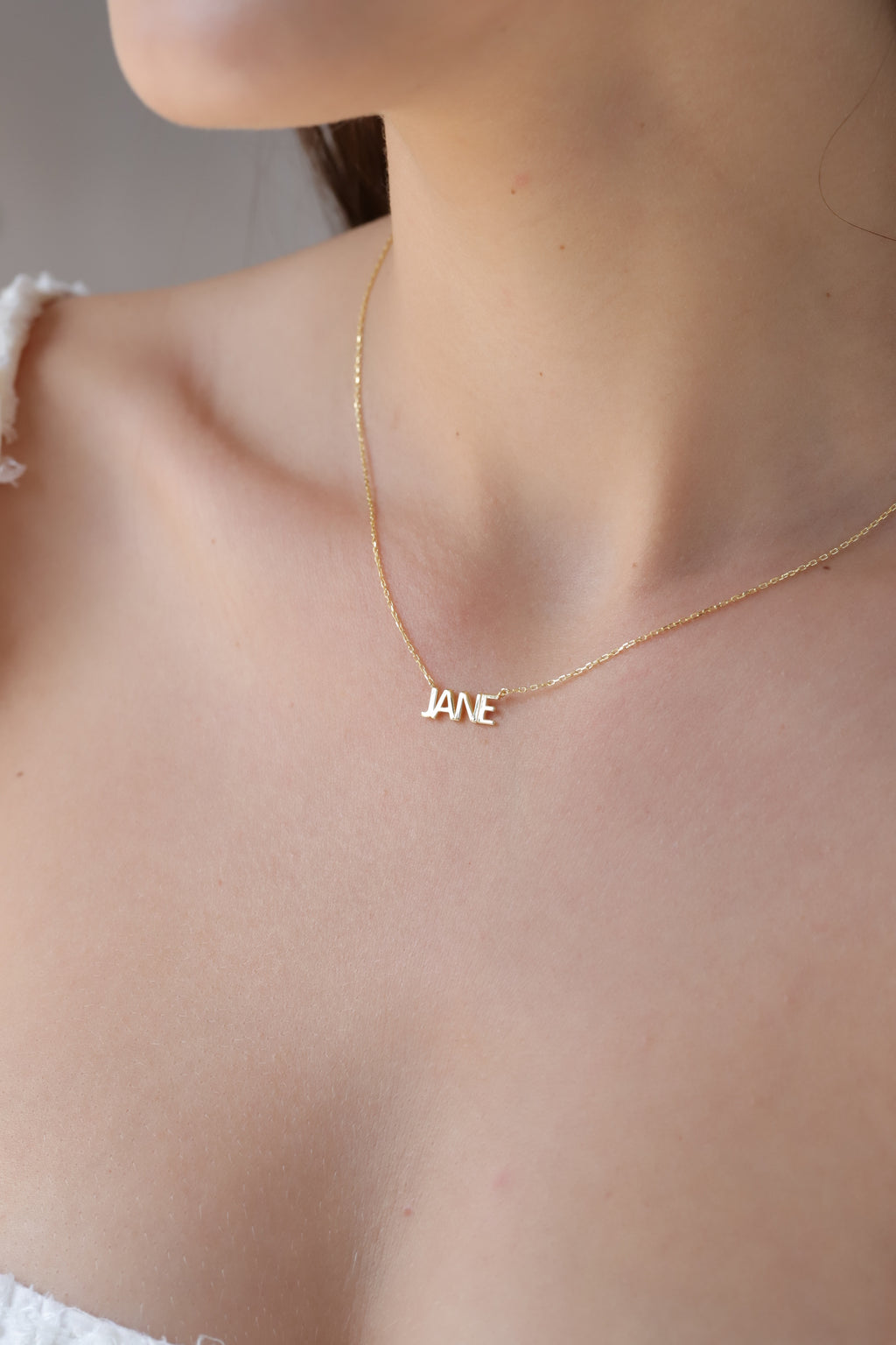 14K Gold Custom Name Necklace, Solid Block Letter Nameplate, Personalized Bold Name Charm, Gift for Her