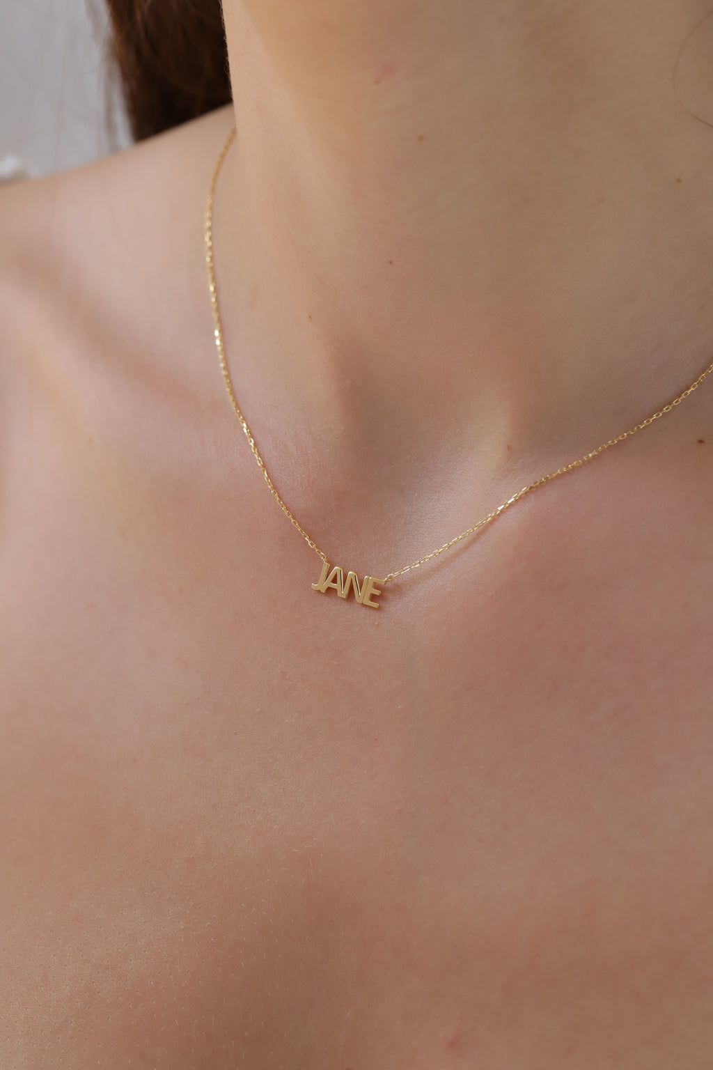 14K Gold Custom Name Necklace, Solid Block Letter Nameplate, Personalized Bold Name Charm, Gift for Her
