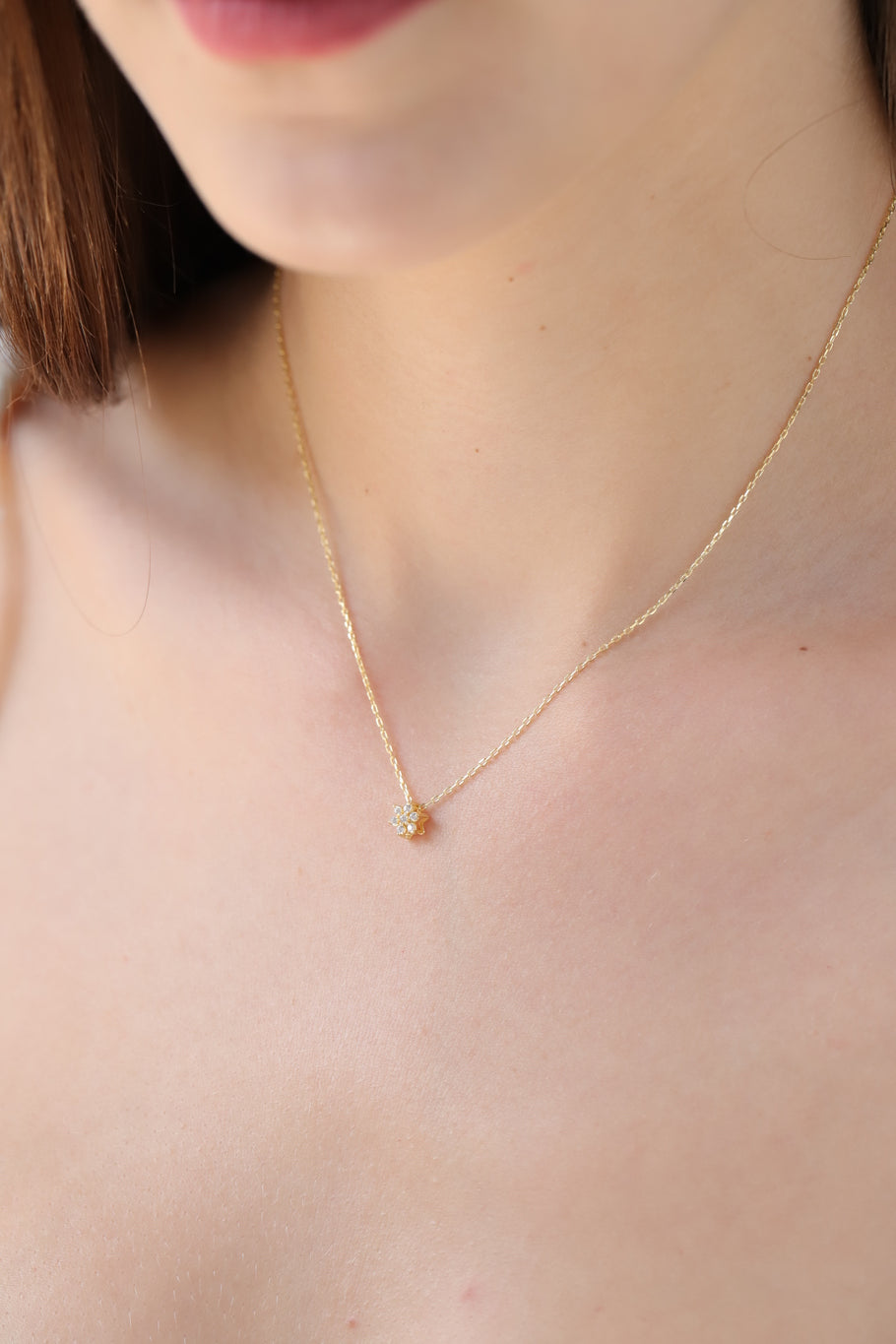 14K Gold Lab Diamond Flower Necklace, Cluster Flower Pendant, Delicate Floral Charm, Gift for Her