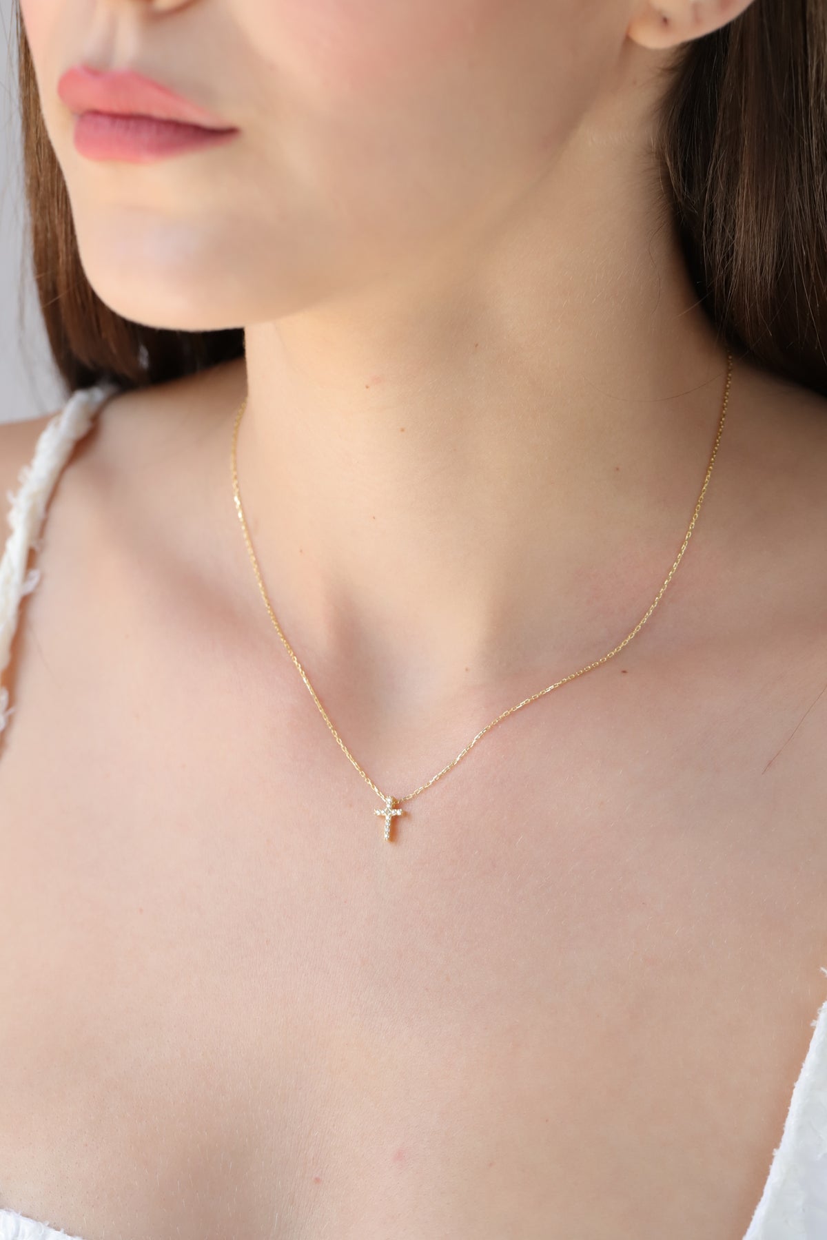 14K Gold Lab Diamond Cross Necklace, Pave Cross Pendant, Sparkling Faith Charm, Gift for Her