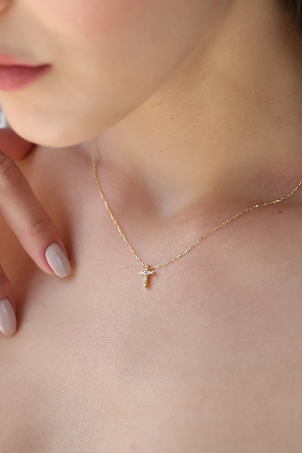 14K Gold Lab Diamond Cross Necklace, Pave Cross Pendant, Sparkling Faith Charm, Gift for Her