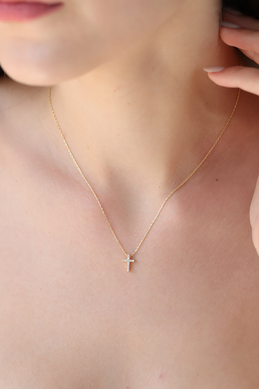 14K Gold Lab Diamond Cross Necklace, Pave Cross Pendant, Sparkling Faith Charm, Gift for Her