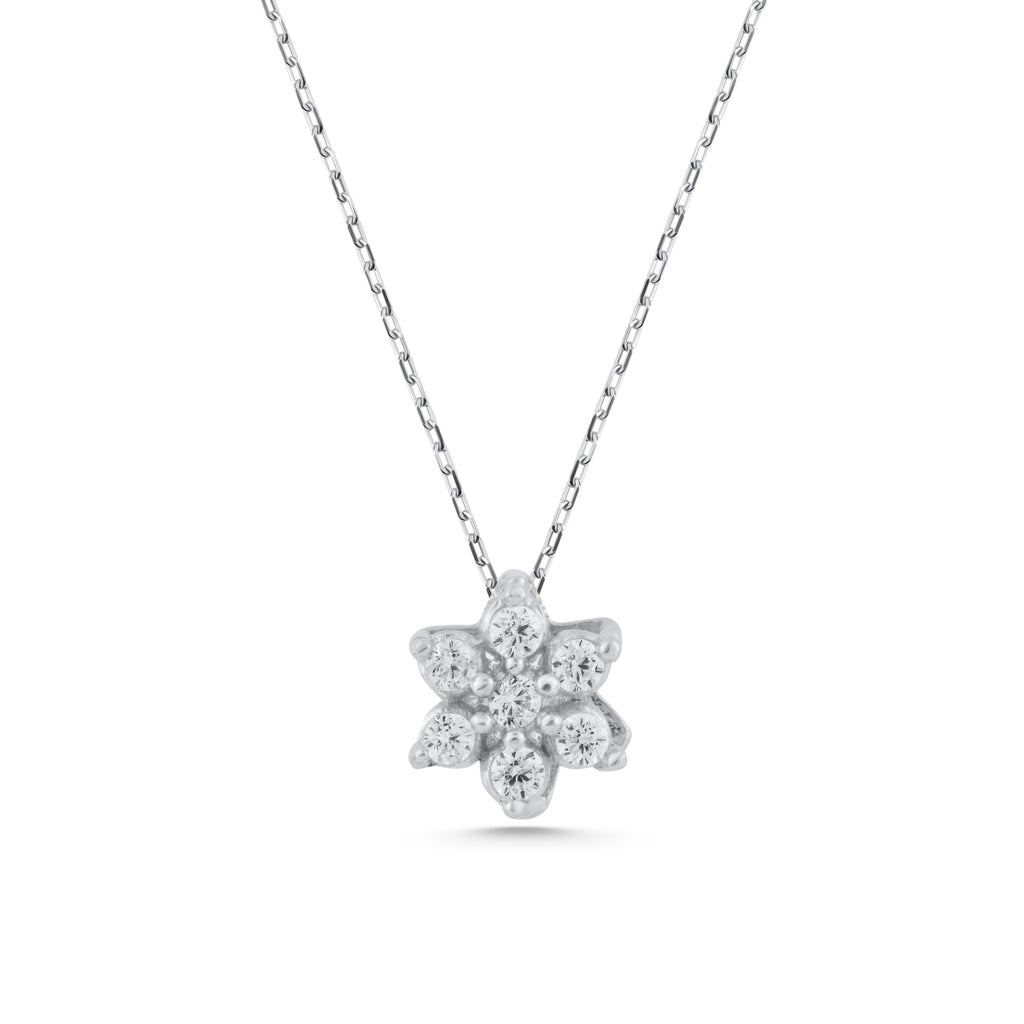 14K Gold Lab Diamond Flower Necklace, Cluster Flower Pendant, Delicate Floral Charm, Gift for Her
