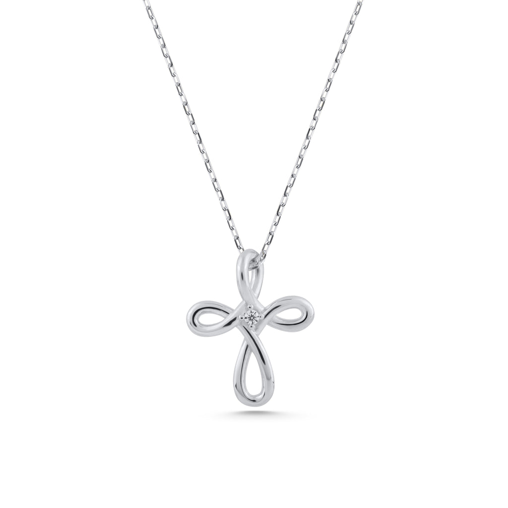 14K Gold Loop Cross Necklace, Diamond Center Swirl Cross Pendant, Elegant Faith Charm, Gift for Her