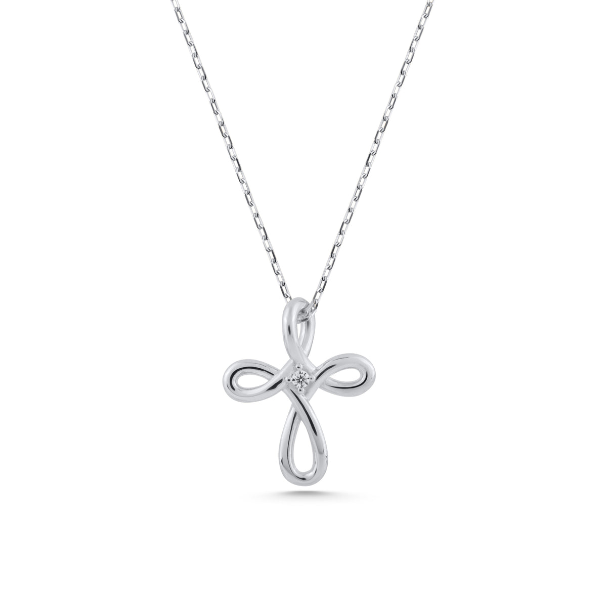 14K Gold Loop Cross Necklace, Diamond Center Swirl Cross Pendant, Elegant Faith Charm, Gift for Her