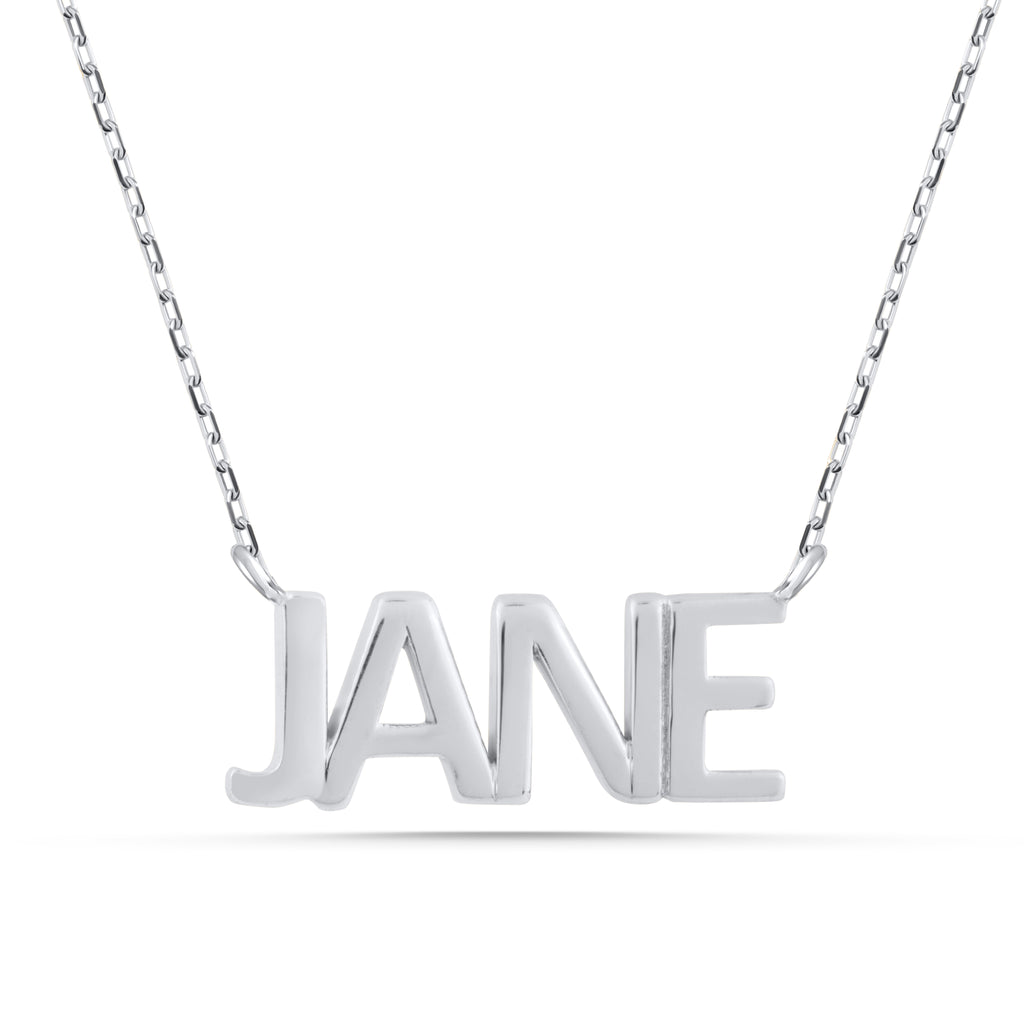 14K Gold Custom Name Necklace, Solid Block Letter Nameplate, Personalized Bold Name Charm, Gift for Her