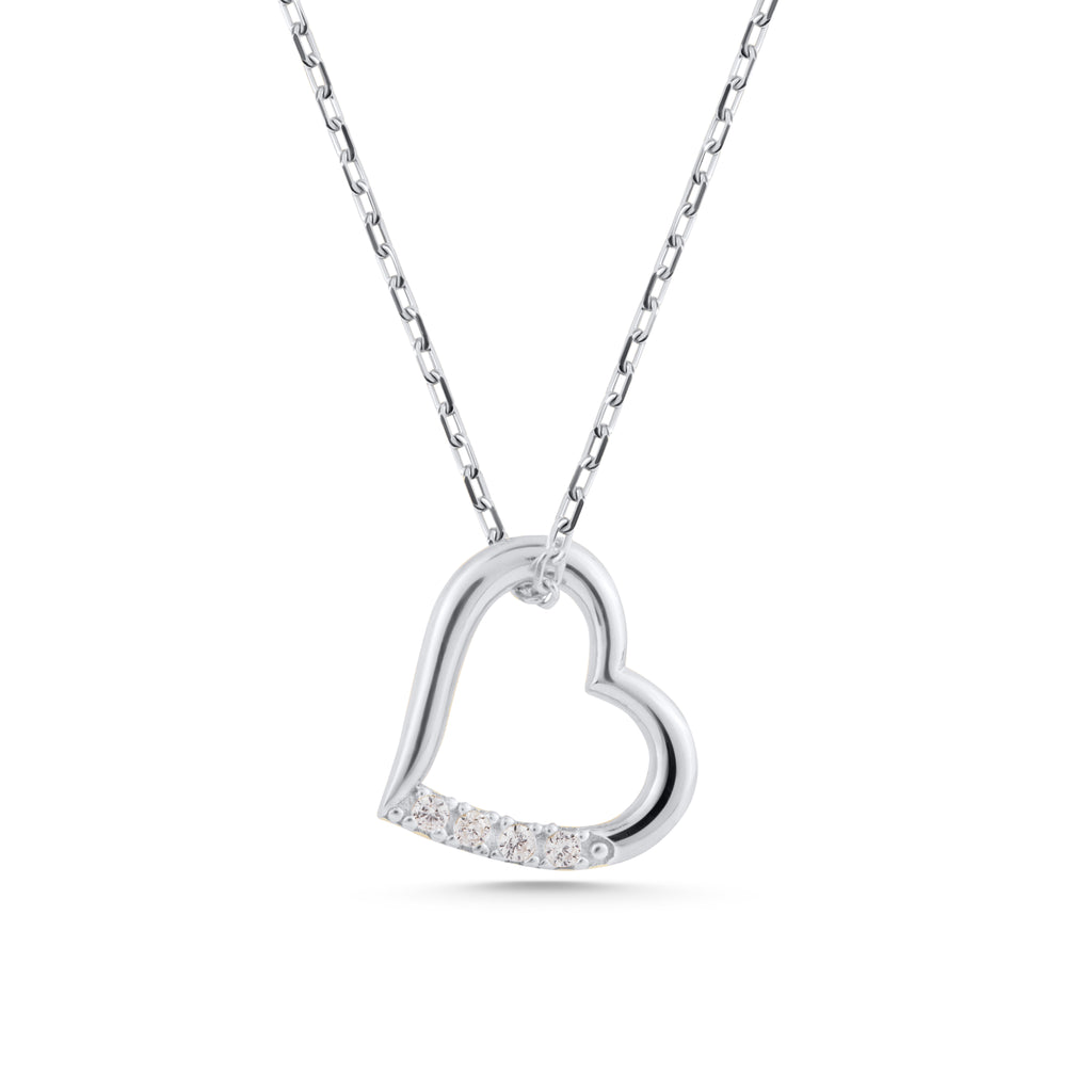 14K Gold Open Heart Necklace, Lab Diamond Accent Heart Pendant, Sideways Heart Charm, Gift for Her