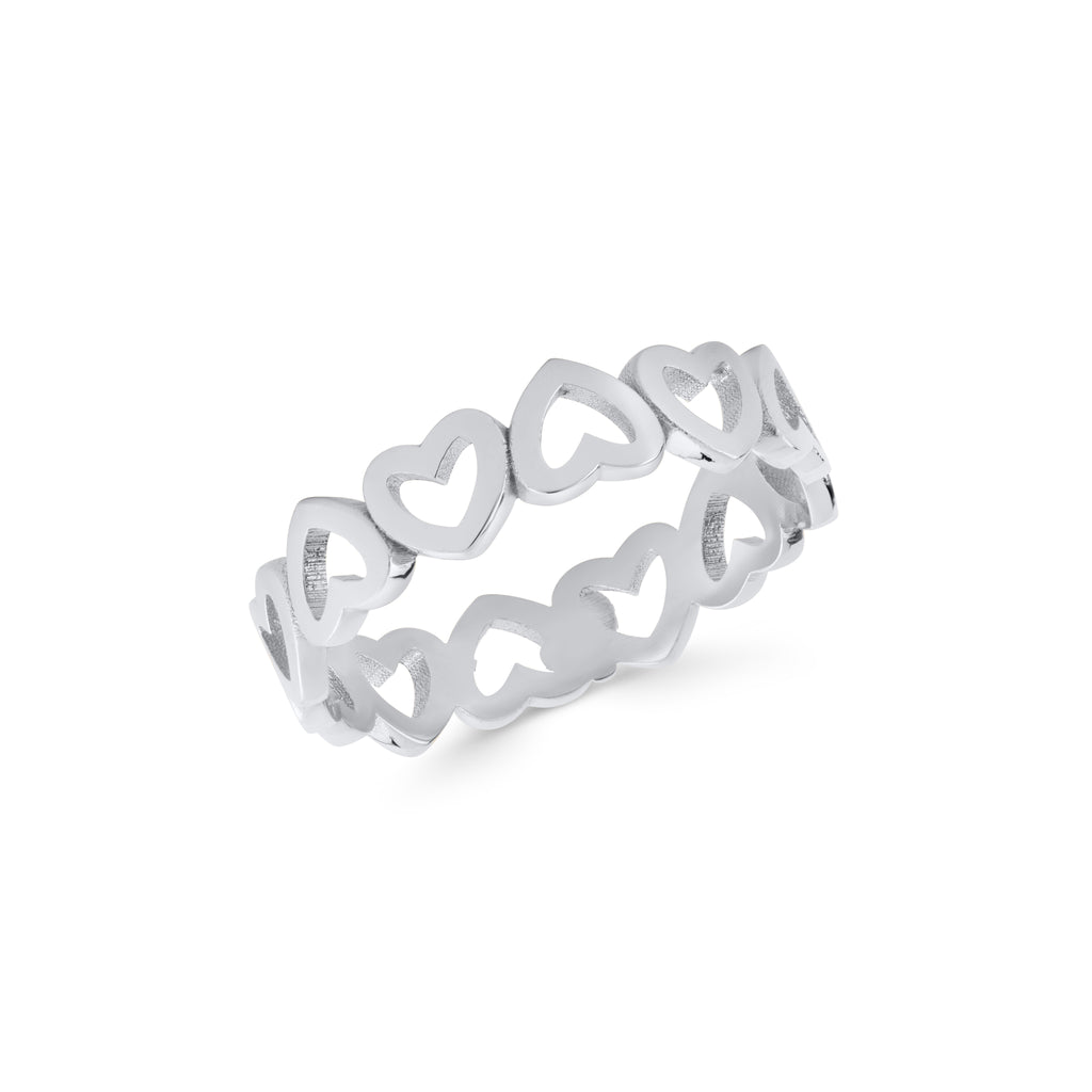 14K Gold Heart Eternity Ring, Bold Open Heart Band, Wide Heart Stacking Ring, Romantic Statement Ring, Gift for Her