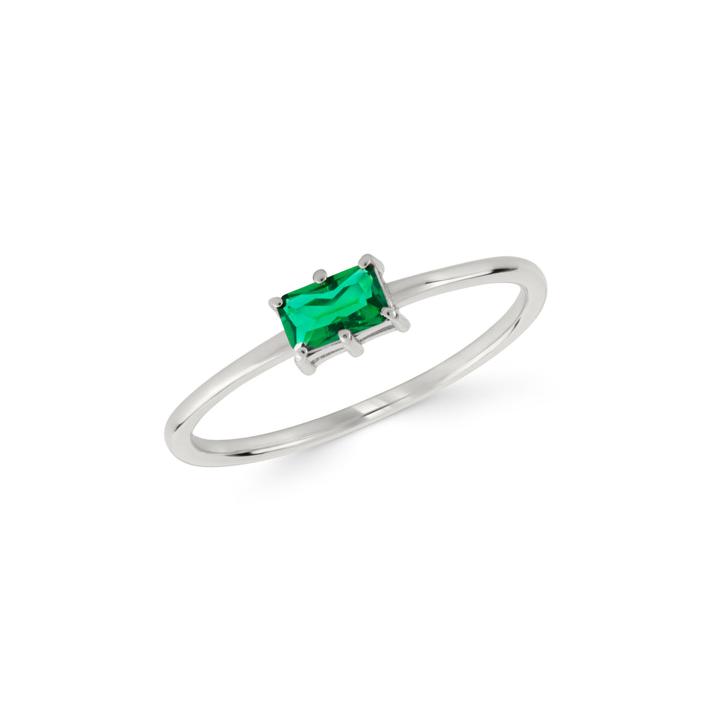 14K Gold Emerald Ring, East West Green Stone Ring, Dainty Solitaire Ring, Minimalist Gemstone Ring, Gift for Her