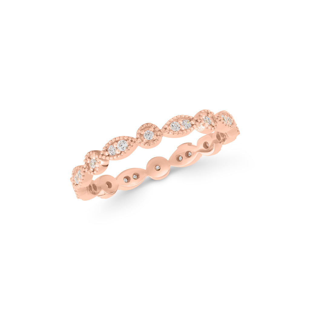 14K Gold Eternity Ring, Alternating Round Marquise Lab Diamond Band, Vintage Milgrain Stacking Ring, Antique Style Gift for Her
