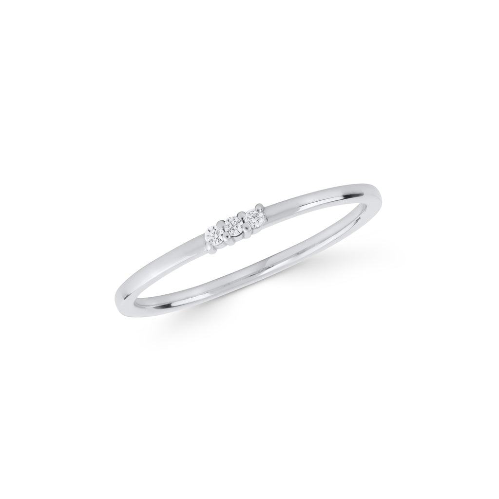 14K Gold Three Stone Ring, Dainty Lab Diamond Stacking Ring, Minimalist Thin Band, Delicate Everyday Ring, Gift for Her