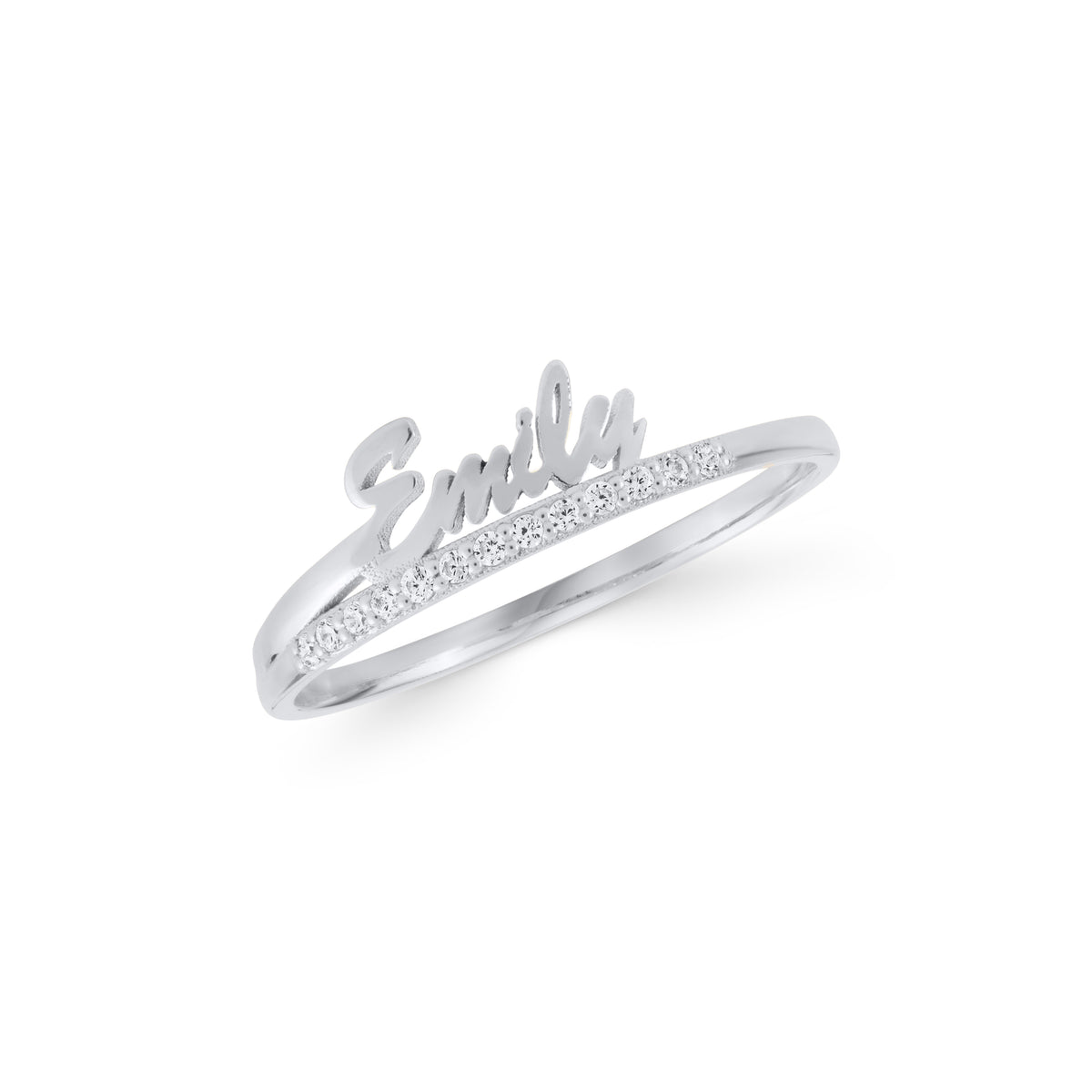 14K Gold Name Ring with Lab Diamonds, Personalized Script Name Ring, Custom Diamond Bar Ring, Gift for Her