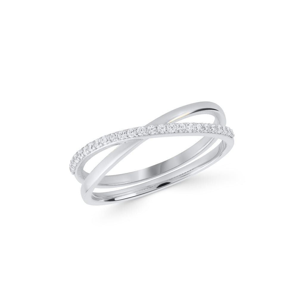 14K Gold Crossover Ring, Pave Lab Diamond X Ring, Criss Cross Band, Double Band Sparkle Ring, Gift for Her