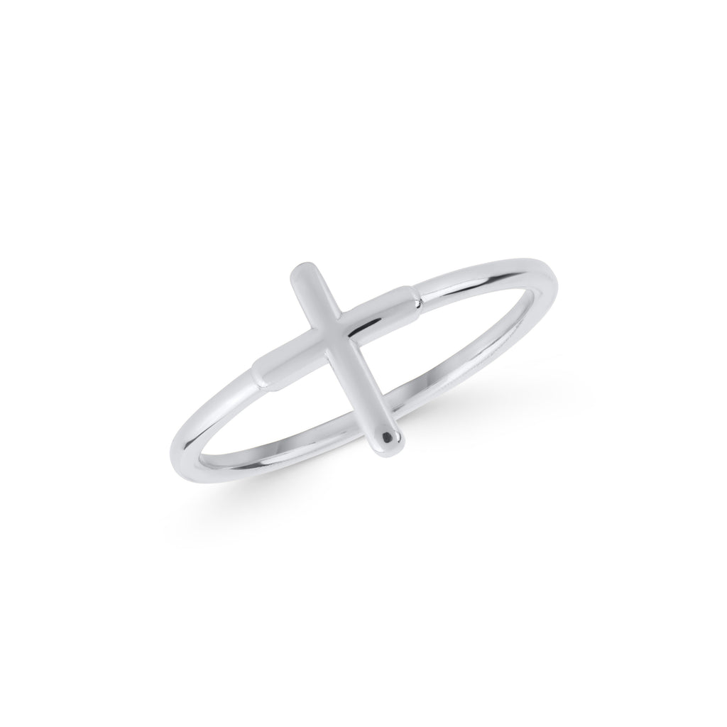 14K Solid Gold Sideways Cross Ring, Plain Faith Band, Minimalist Christian Ring, Dainty Stacking Ring, Gift for Her