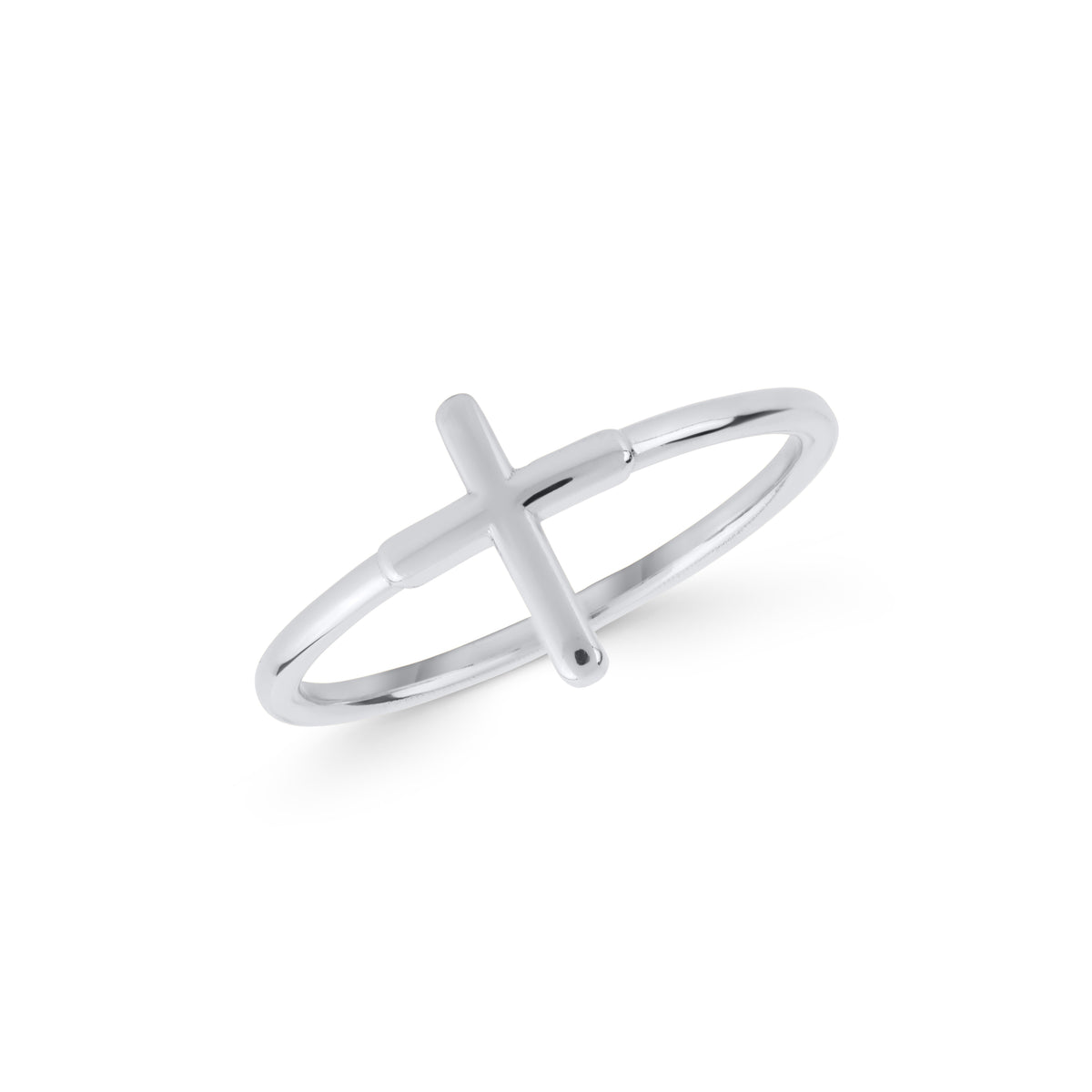 14K Solid Gold Sideways Cross Ring, Plain Faith Band, Minimalist Christian Ring, Dainty Stacking Ring, Gift for Her