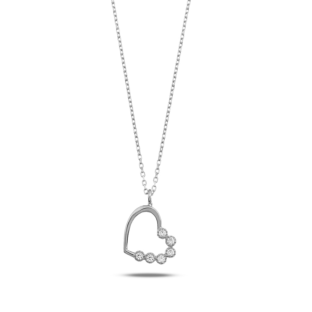 14K Gold Open Heart Necklace, CZ Bezel Set Heart Pendant, Sideways Heart Charm, Gift for Her