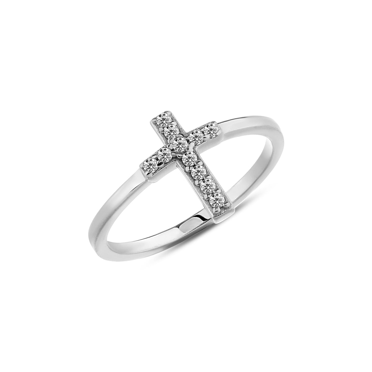 14K Gold Sideways Cross Ring, Pave Lab Diamond Cross Band, Faith Stacking Ring, Christian Jewelry, Gift for Her