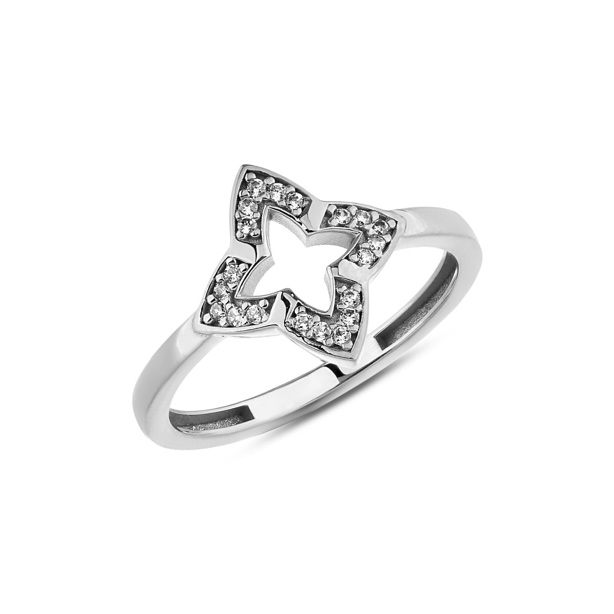 14K Gold Open Star Ring, Pave Lab Diamond Compass Ring, Sparkling Star Outline Ring, Celestial Statement Ring, Gift for Her