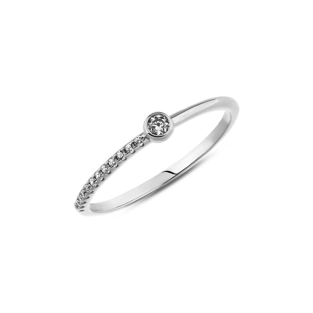 14K Gold Bezel Lab Diamond Ring, Pave Stacking Band, Dainty Solitaire Ring, Delicate Sparkle Ring, Gift for Her