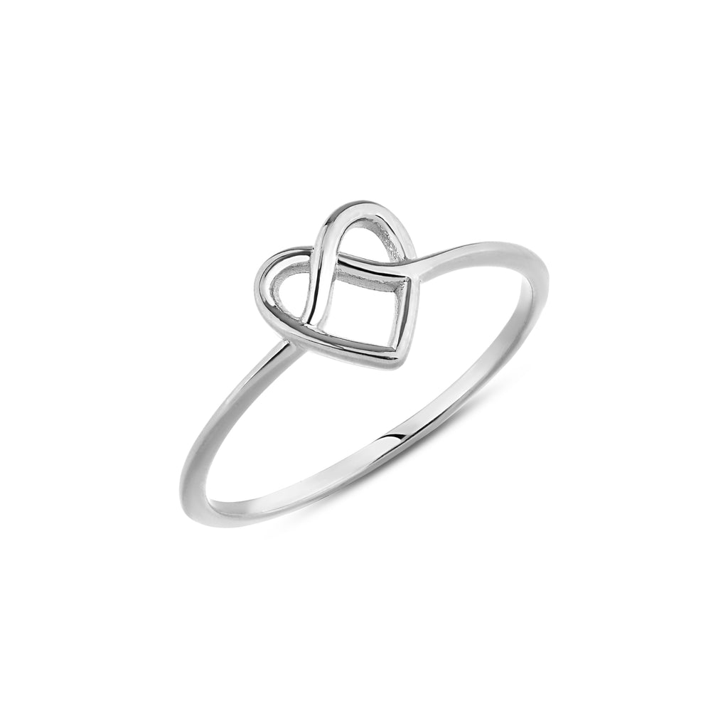 14K Gold Open Heart Ring, Knotted Heart Design, Dainty Love Ring, Minimalist Stacking Ring, Gift for Her