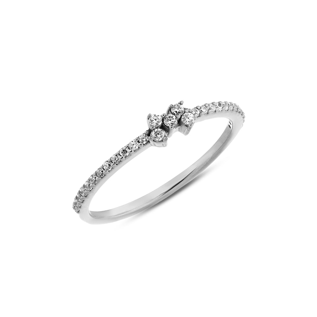 14K Gold Lab Diamond Cluster Ring, Pave Band Stacking Ring, Dainty Sparkle Ring, Delicate Statement Ring, Gift for Her