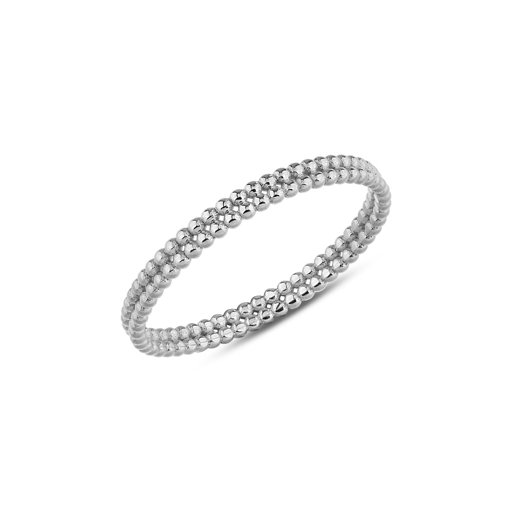 14K Gold Beaded Ring, Double Row Textured Band, Minimalist Stacking Ring, Solid Gold Everyday Ring, Gift for Her