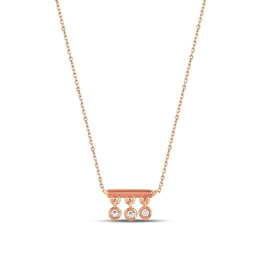 14K Gold Bar Necklace with Lab Diamond Drops, Triple Dangle Diamond Charm, Modern Bezel Set Pendant, Gift for Her