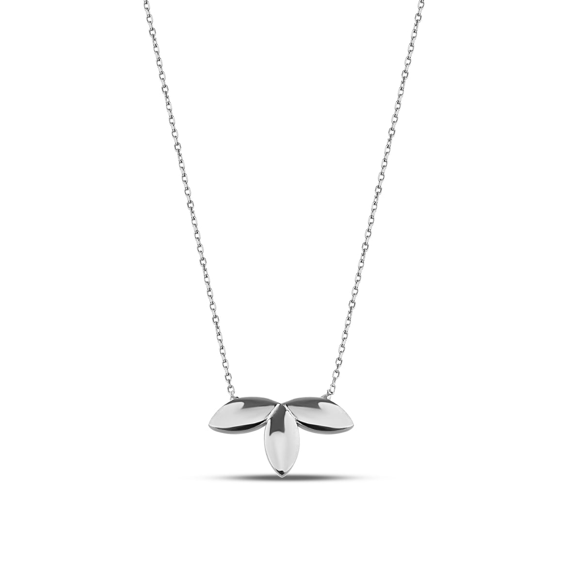 14K Gold Leaf Cluster Necklace, Three Petal Pendant, Puffy Leaf Charm, Minimalist Gift for Her