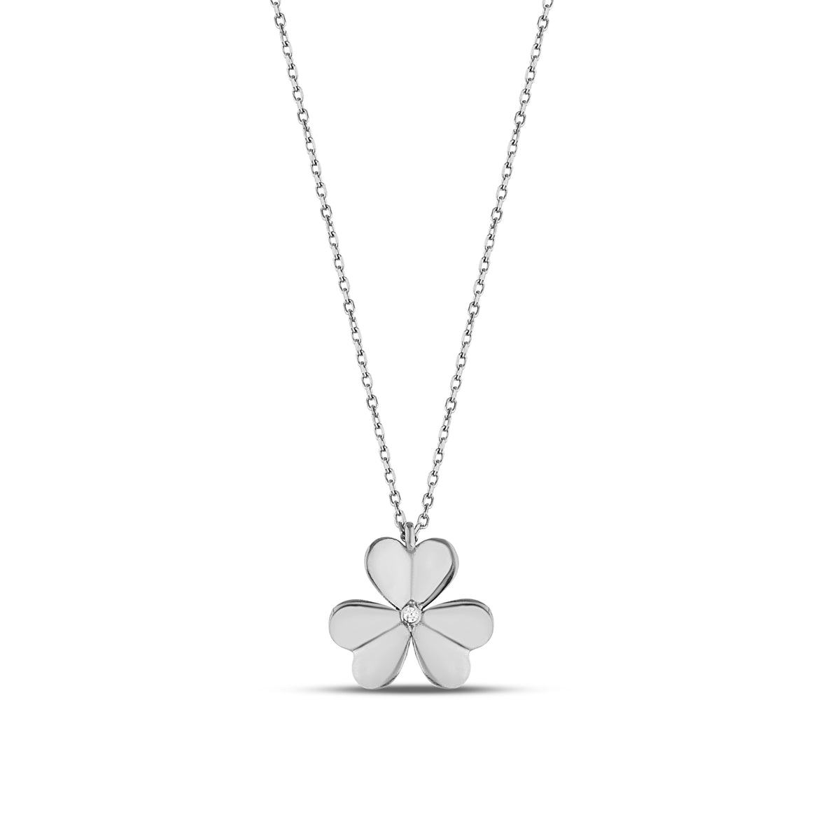 14K Gold Four Leaf Clover Necklace, Diamond Center Clover Pendant, Puffy Petal Charm, Lucky Gift for Her